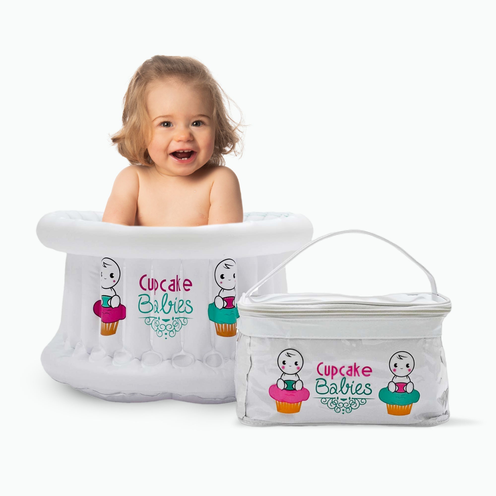 Inflatable Small Cupcake Babies Bath for babies from birth up to 1 year + inflator + travel pouch - Cupcake Babies Europe