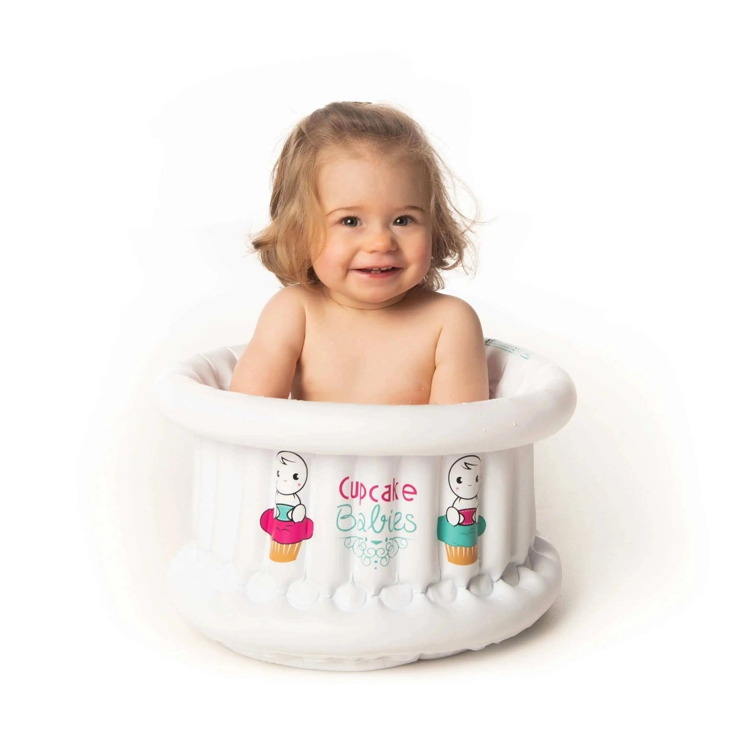 Special Pack : Inflatable Small Bath for babies from birth up to 1 year + inflator + bath Cape + duck - Cupcake Babies Europe